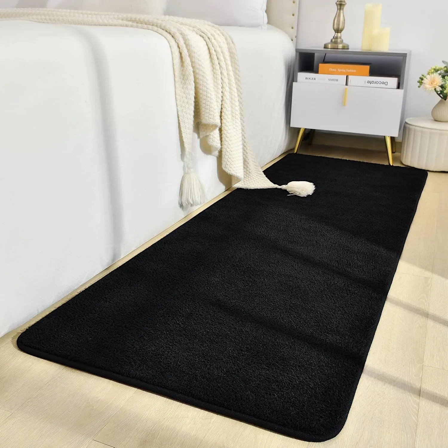 2x6 Runner Rug Non Slip Hallway Kitchen Runner Black Rugs for Bedroom Dorm Laundry Entryway Soft Modern Carpets for Boys Men, Minimalist, Low Pile, Washable