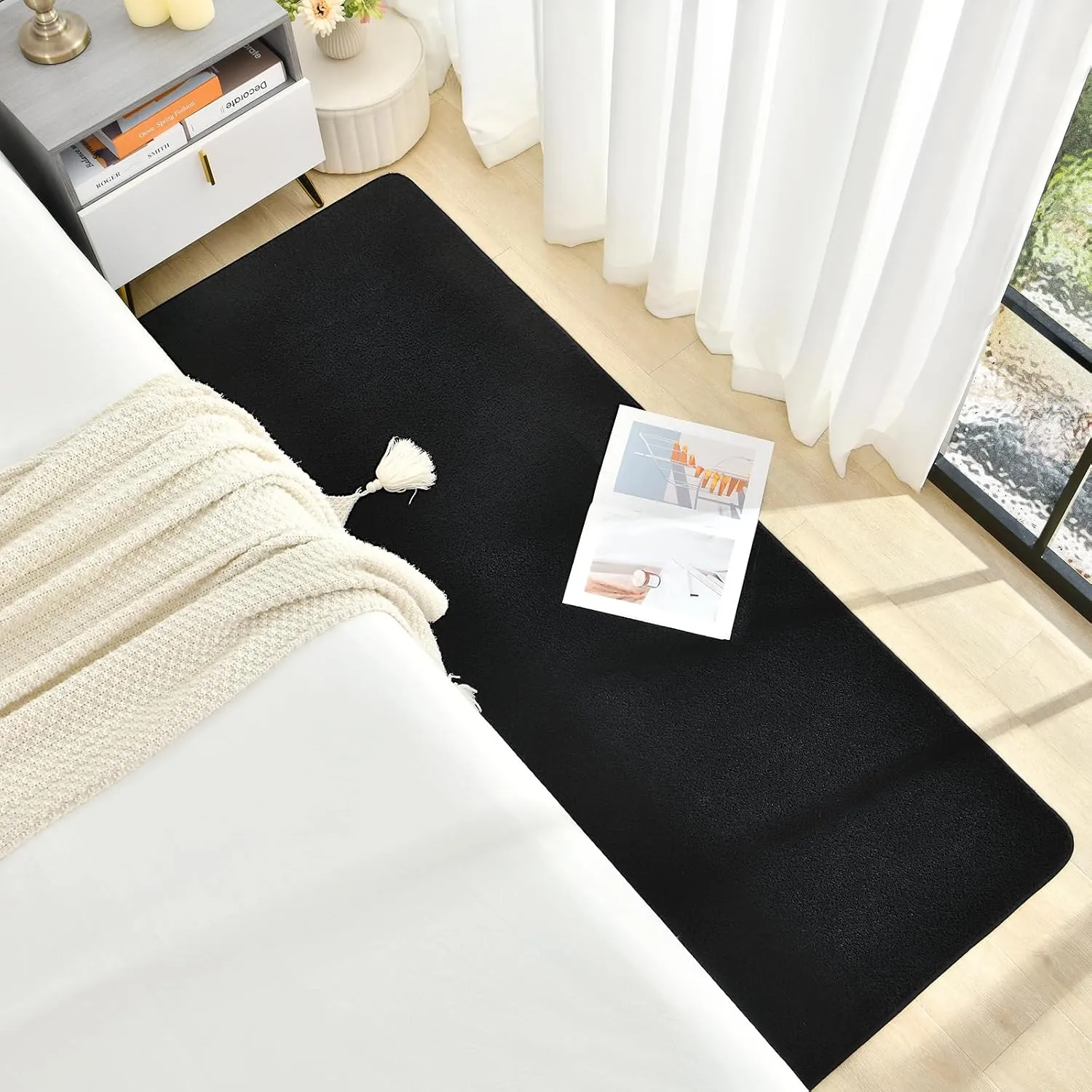 2x6 Runner Rug Non Slip Hallway Kitchen Runner Black Rugs for Bedroom Dorm Laundry Entryway Soft Modern Carpets for Boys Men, Minimalist, Low Pile, Washable