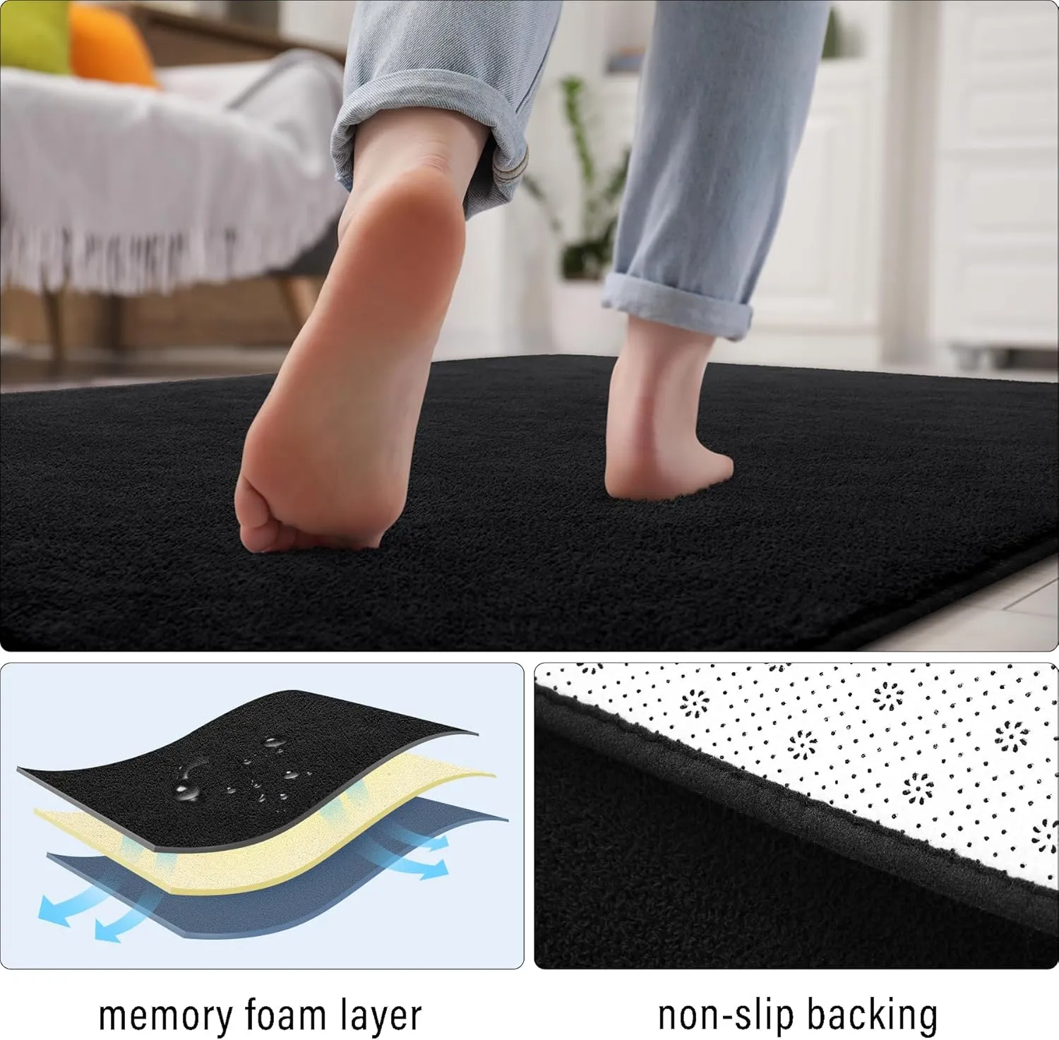 2x6 Runner Rug Non Slip Hallway Kitchen Runner Black Rugs for Bedroom Dorm Laundry Entryway Soft Modern Carpets for Boys Men, Minimalist, Low Pile, Washable