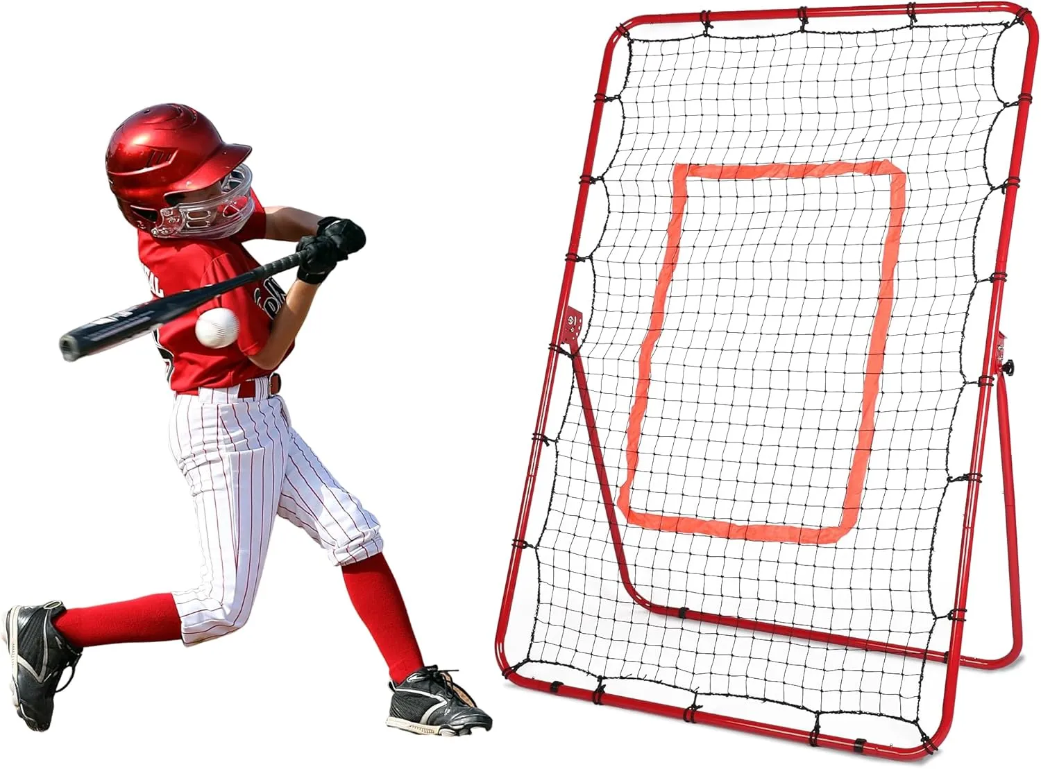 6 x 4 Feet Pitch Back Baseball Rebounder Net, Softball/Baseball Bounce Back Net for Throwing and Pitching Practice, Adjustable Rebounder Net Trainer
