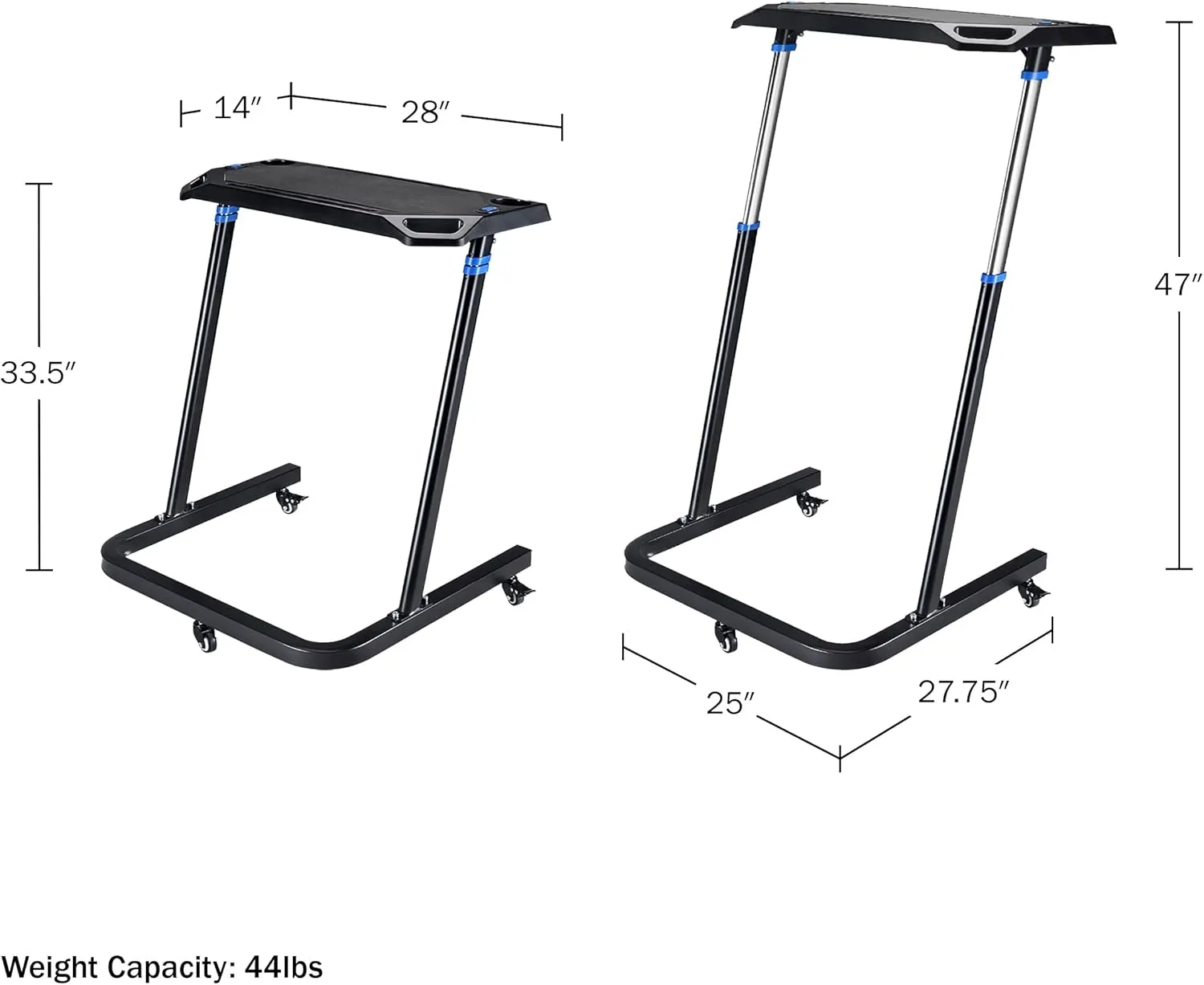 Adjustable Bike Desk - Rolling Laptop Cart for Stationary Bike or Trainer - Exercise While Working or Watching TV - Standing Desk