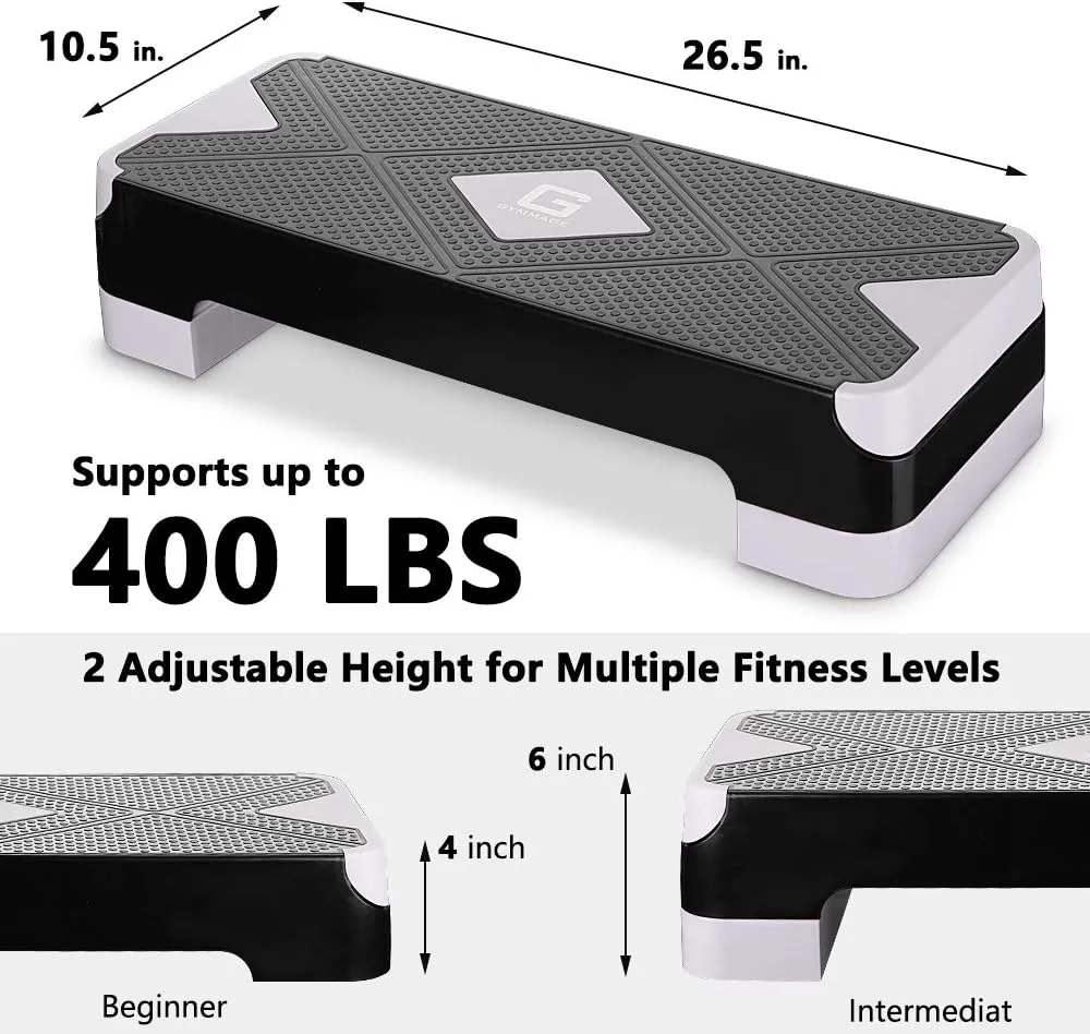 Adjustable Workout Aerobic Stepper, Aerobic Exercise Step Platform with 2 Risers, Exercise Step Deck for Fitness, 26.5" Trainer Stepper with Non-Slip Surface Home Gym & Extra Risers Options