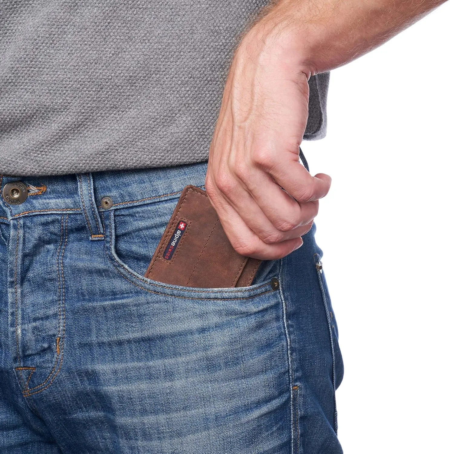 Alpine Swiss RFID Minimalist Oliver Front Pocket Wallet For Men Leather Comes in a Gift Box