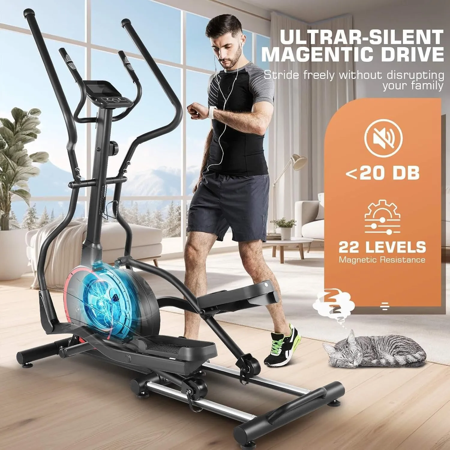 ANCHEER Elliptical Exercise Machine, Elliptical Machine for Home Use, Elliptical Training Machines with Hyper-Quiet Front Driving System, Exercise Equipment Fitness Stepper Machine Max 400LBS