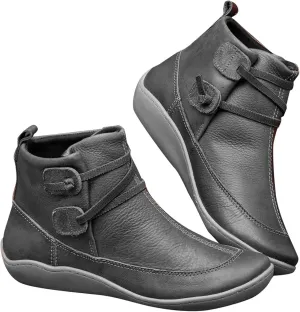 Ankle Boots for Women, No Heel, Arch Support, Fashion Side Zipper, Vintage Retro Slip On Flat Fall Boots