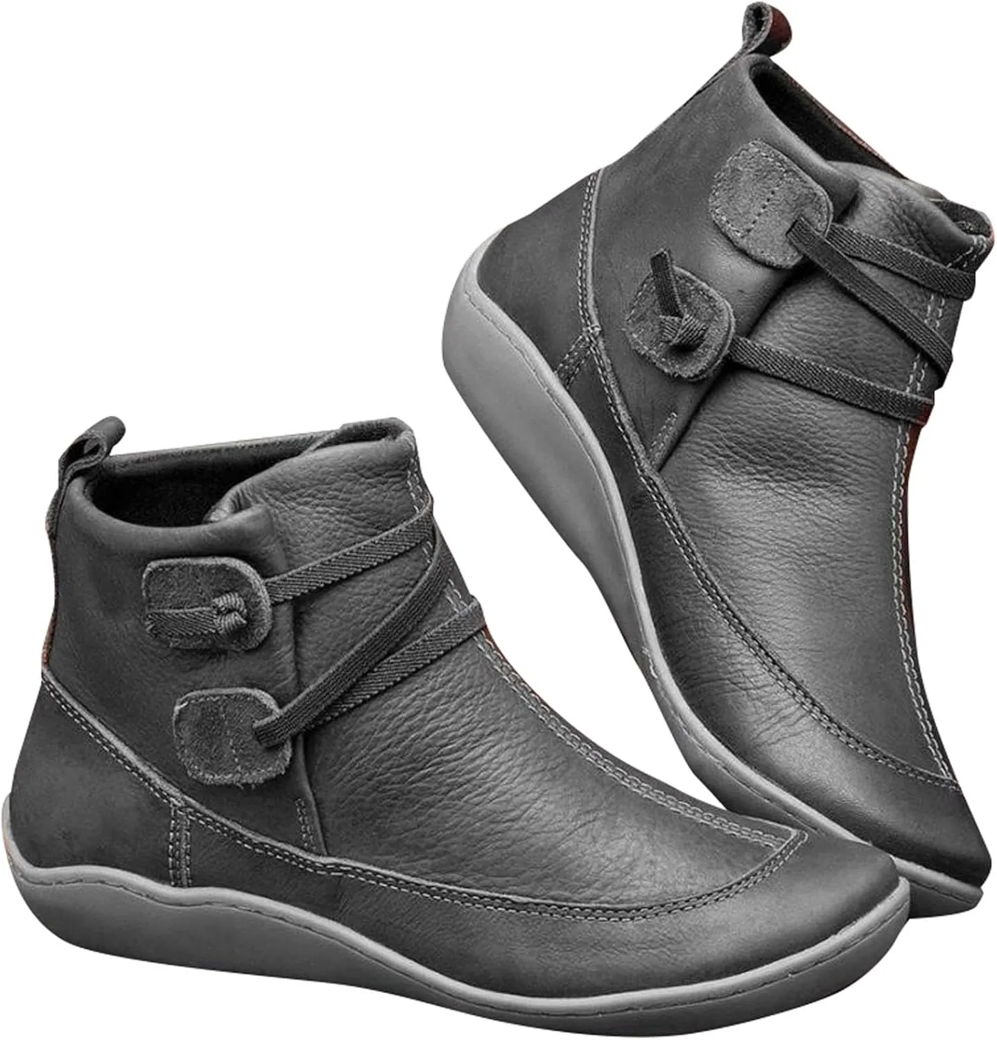 Ankle Boots for Women, No Heel, Arch Support, Fashion Side Zipper, Vintage Retro Slip On Flat Fall Boots