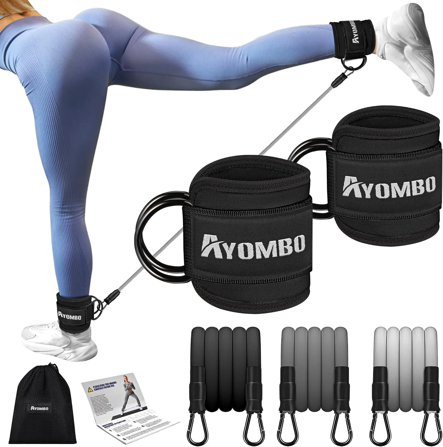 Ankle Resistance Bands with Cuffs, Home Gym Workout Equipment, Lifting Glute Butt Exercise Equipment for Women, Ankle Weights Fitness Band Set, Leg Booty Equipment for Training Perfect Body Shape