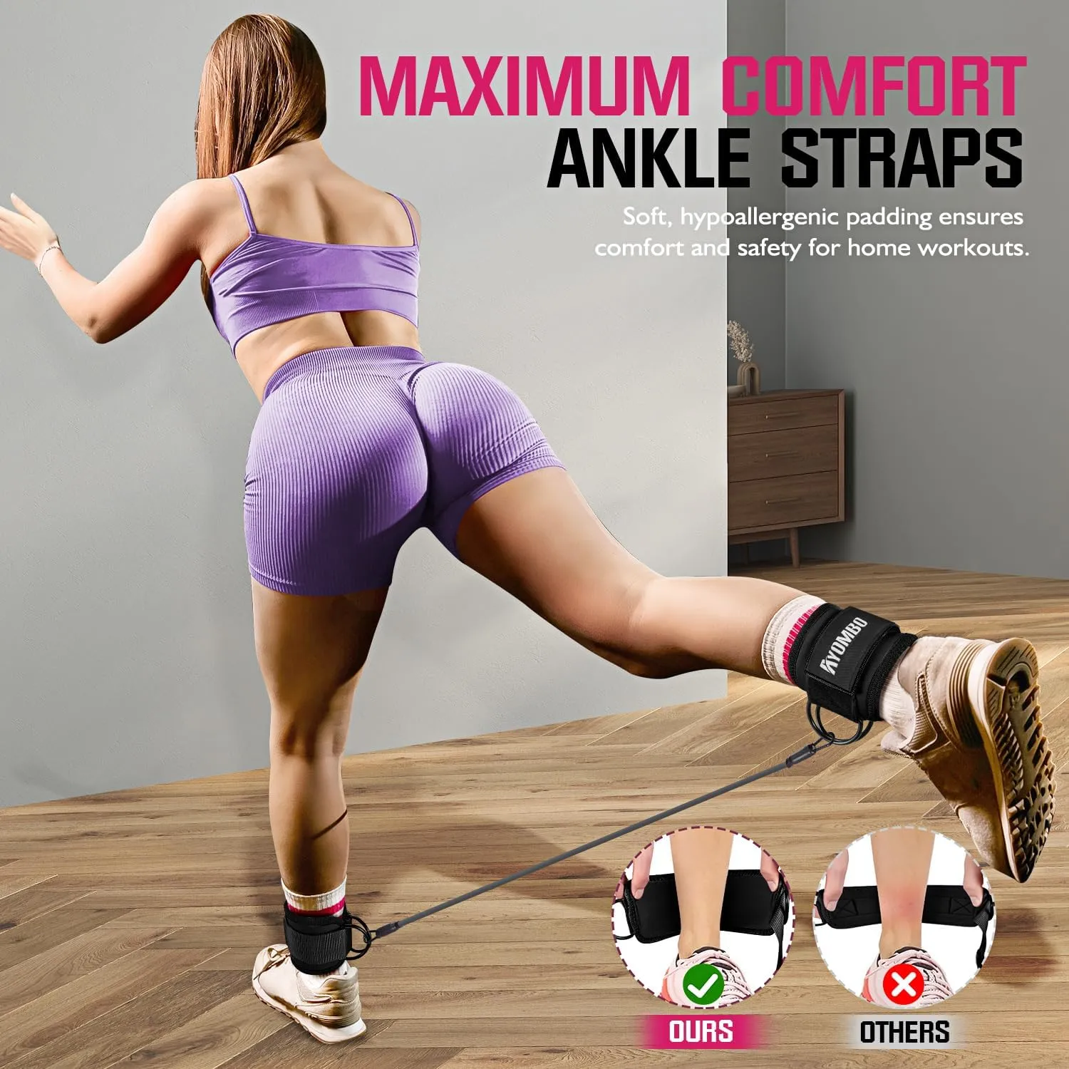 Ankle Resistance Bands with Cuffs, Home Gym Workout Equipment, Lifting Glute Butt Exercise Equipment for Women, Ankle Weights Fitness Band Set, Leg Booty Equipment for Training Perfect Body Shape