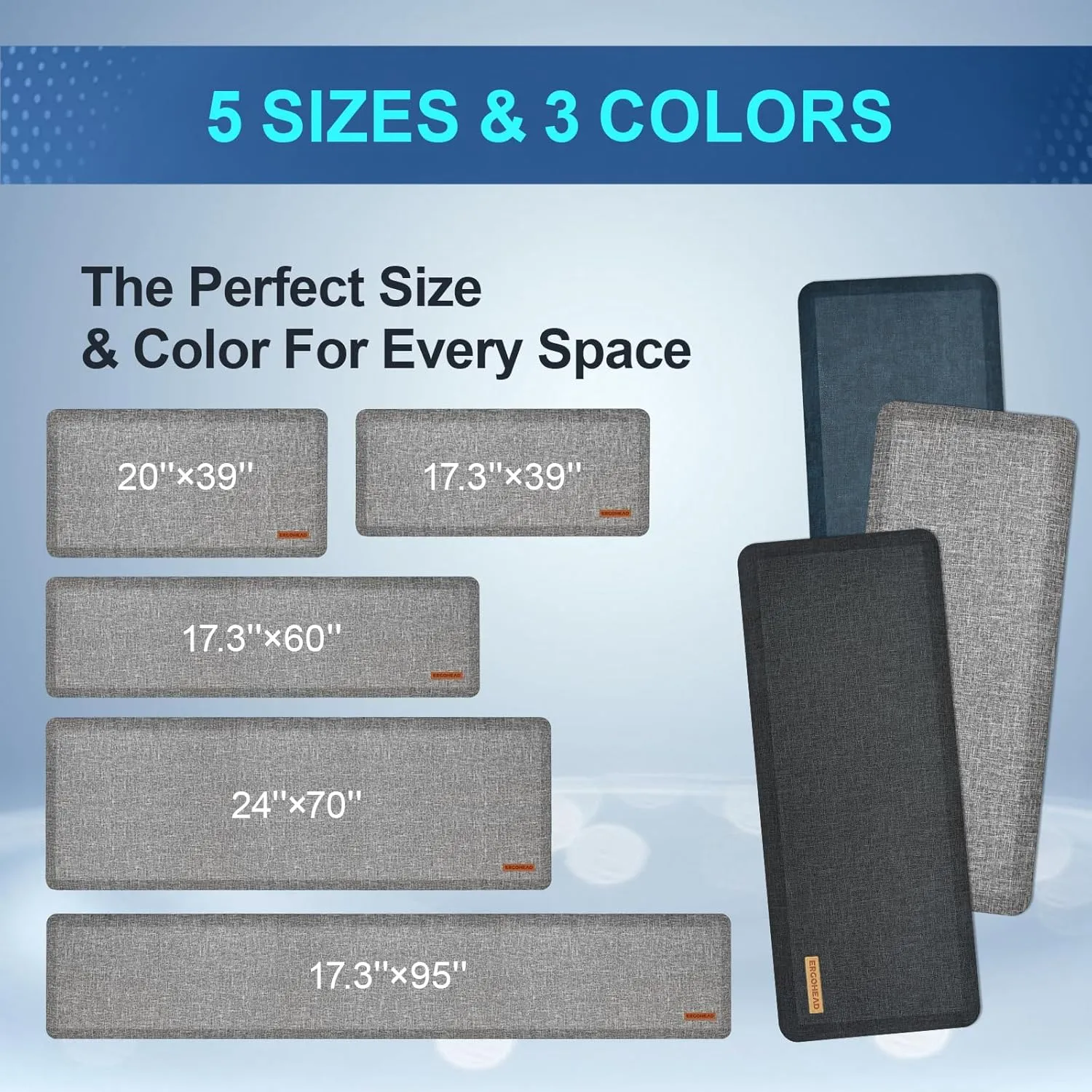 Anti Slip 7/8 inchs Anti Fatigue Kitchen Floor Mat, Ergonomic Comfort Standing Mat, Waterproof Kitchen Runner for Home, Kitchen, Office, Laundry, Garage (Light Gray, 17.3" x 39" -0.87")