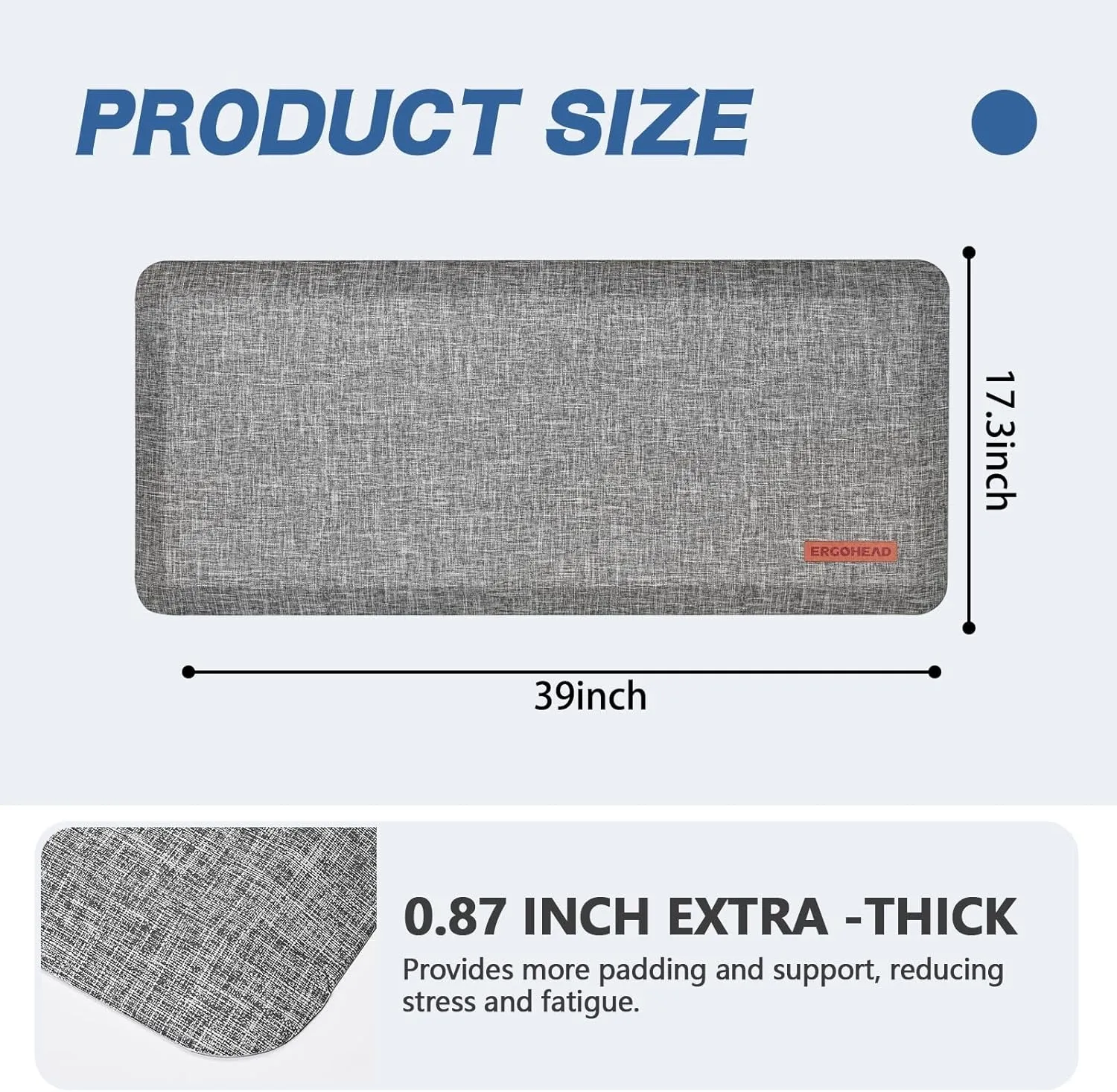 Anti Slip 7/8 inchs Anti Fatigue Kitchen Floor Mat, Ergonomic Comfort Standing Mat, Waterproof Kitchen Runner for Home, Kitchen, Office, Laundry, Garage (Light Gray, 17.3" x 39" -0.87")