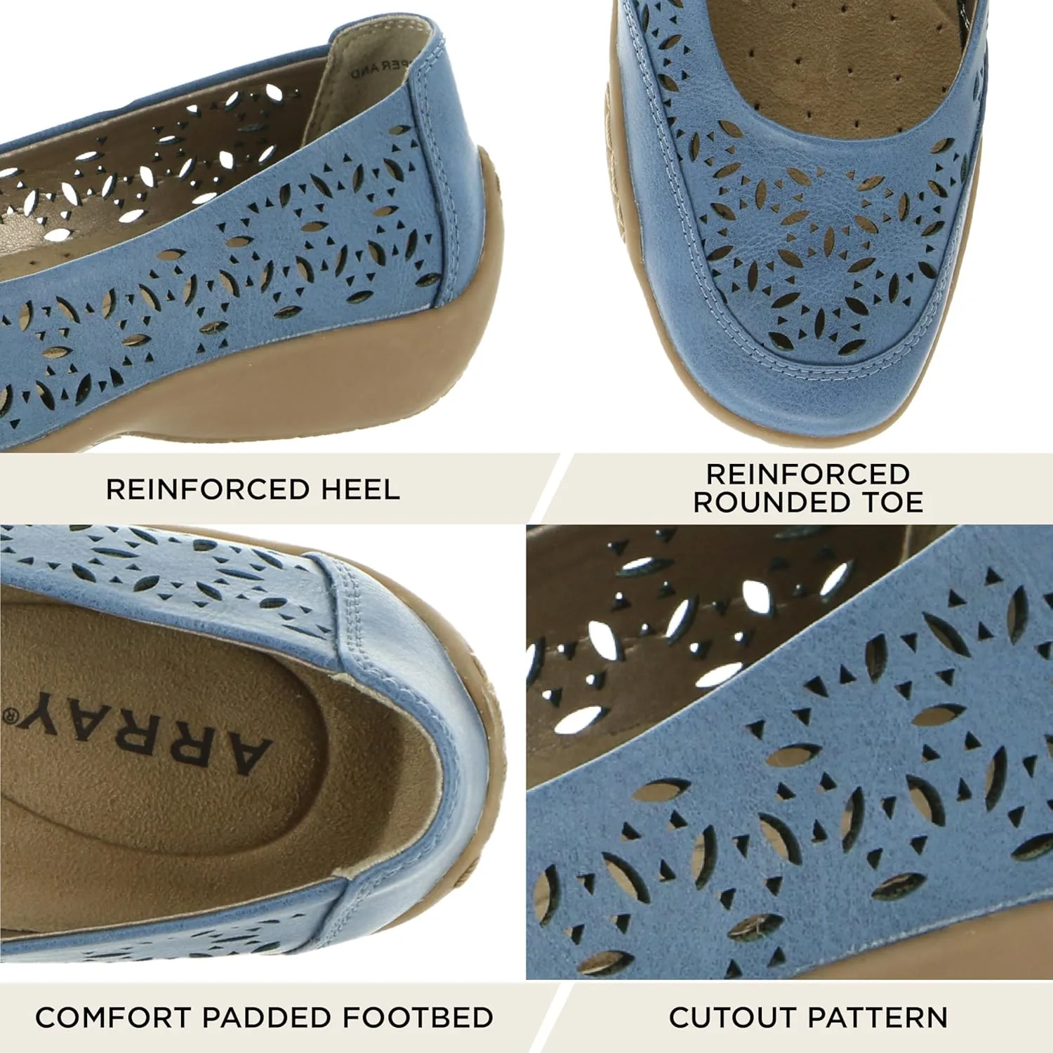ARRAY Women's Jordan Cutout Comfort Flat with Rubber Sole