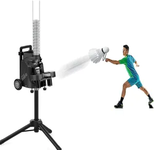 Automatic Badminton Launcher - Portable Serve Pitching Machine with Smart APP Control, Rechargable Badminton Serve Equipment Badminton Ball Machine with Remote Control Holds 52  Balls