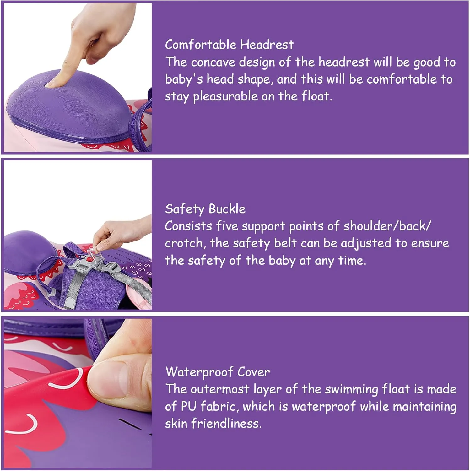 Baby Pool Float with UPF50  3D Adjustable Canopy, Add Tail Mambobaby Float Non Inflatable Infant Floats for Pool, Cartoon Narwhal Baby Floats (BPurple with Canopy-W05BPCTLUROHML01W05)