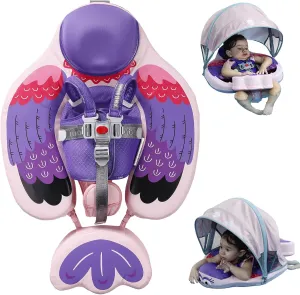 Baby Pool Float with UPF50  3D Adjustable Canopy, Add Tail Mambobaby Float Non Inflatable Infant Floats for Pool, Cartoon Narwhal Baby Floats (BPurple with Canopy-W05BPCTLUROHML01W05)