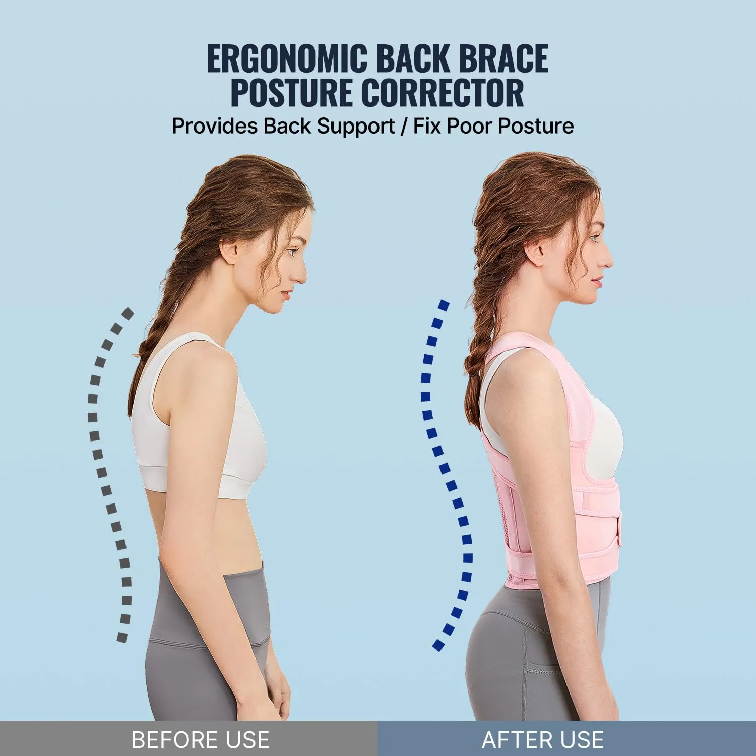 Back Brace and Adjustable Posture Corrector And Trainer for Women and Men , Back Straightener , Scoliosis and Hunchback Correction , Back Pain , Spine Support , Pink , Medium (Waist 34-41 Inch)