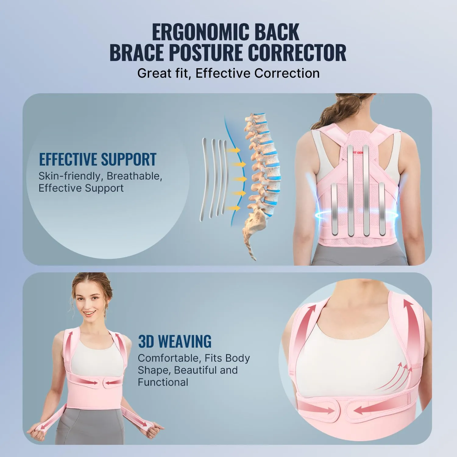 Back Brace and Adjustable Posture Corrector And Trainer for Women and Men , Back Straightener , Scoliosis and Hunchback Correction , Back Pain , Spine Support , Pink , Medium (Waist 34-41 Inch)