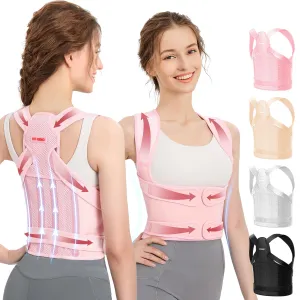 Back Brace and Adjustable Posture Corrector And Trainer for Women and Men , Back Straightener , Scoliosis and Hunchback Correction , Back Pain , Spine Support , Pink , Medium (Waist 34-41 Inch)