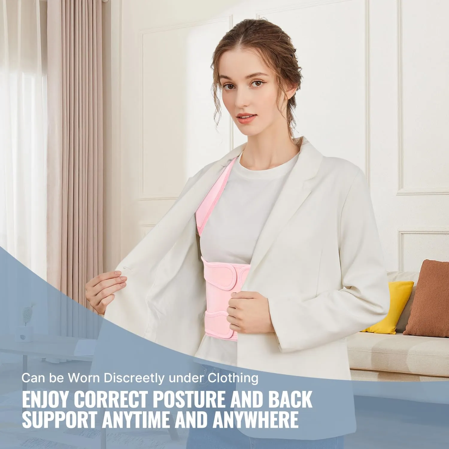 Back Brace and Adjustable Posture Corrector And Trainer for Women and Men , Back Straightener , Scoliosis and Hunchback Correction , Back Pain , Spine Support , Pink , Medium (Waist 34-41 Inch)