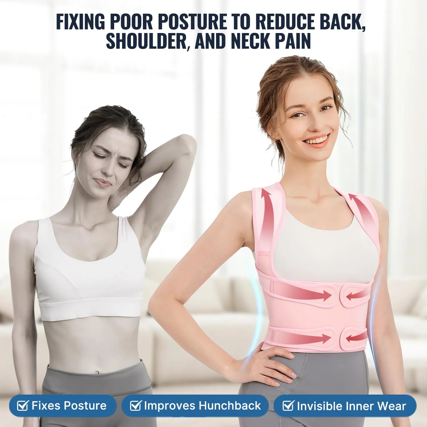 Back Brace and Adjustable Posture Corrector And Trainer for Women and Men , Back Straightener , Scoliosis and Hunchback Correction , Back Pain , Spine Support , Pink , Medium (Waist 34-41 Inch)