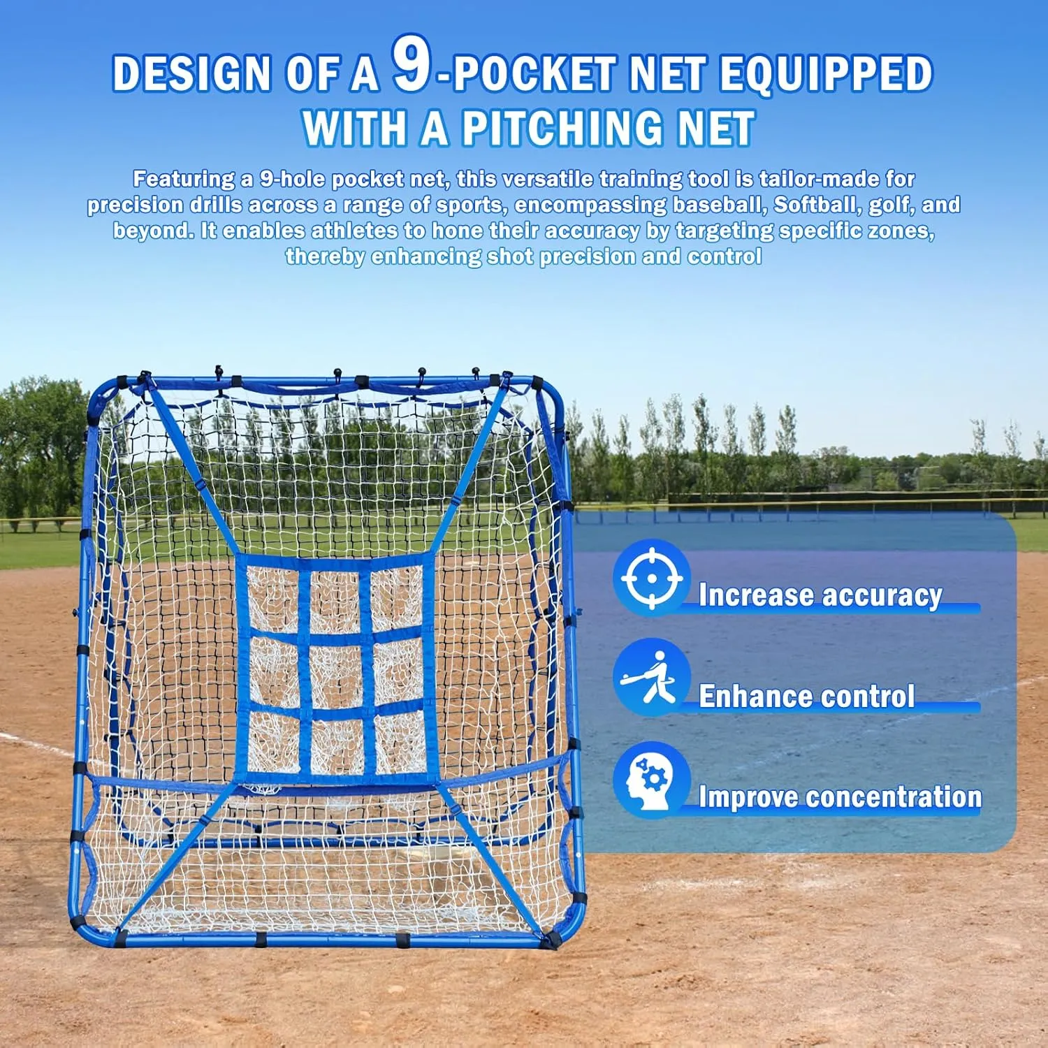 Baseball Pitching Rebounder Net, 9 Hole Batting Target Softball Training Hitting Nets with Strike Zone, 2 x 6-Angle Adjustable Bounce Rebound Pitch Back Trainer Net, Practice Equipment for Backyard