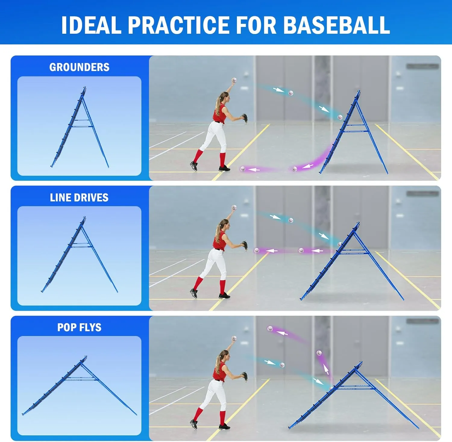 Baseball Pitching Rebounder Net, 9 Hole Batting Target Softball Training Hitting Nets with Strike Zone, 2 x 6-Angle Adjustable Bounce Rebound Pitch Back Trainer Net, Practice Equipment for Backyard