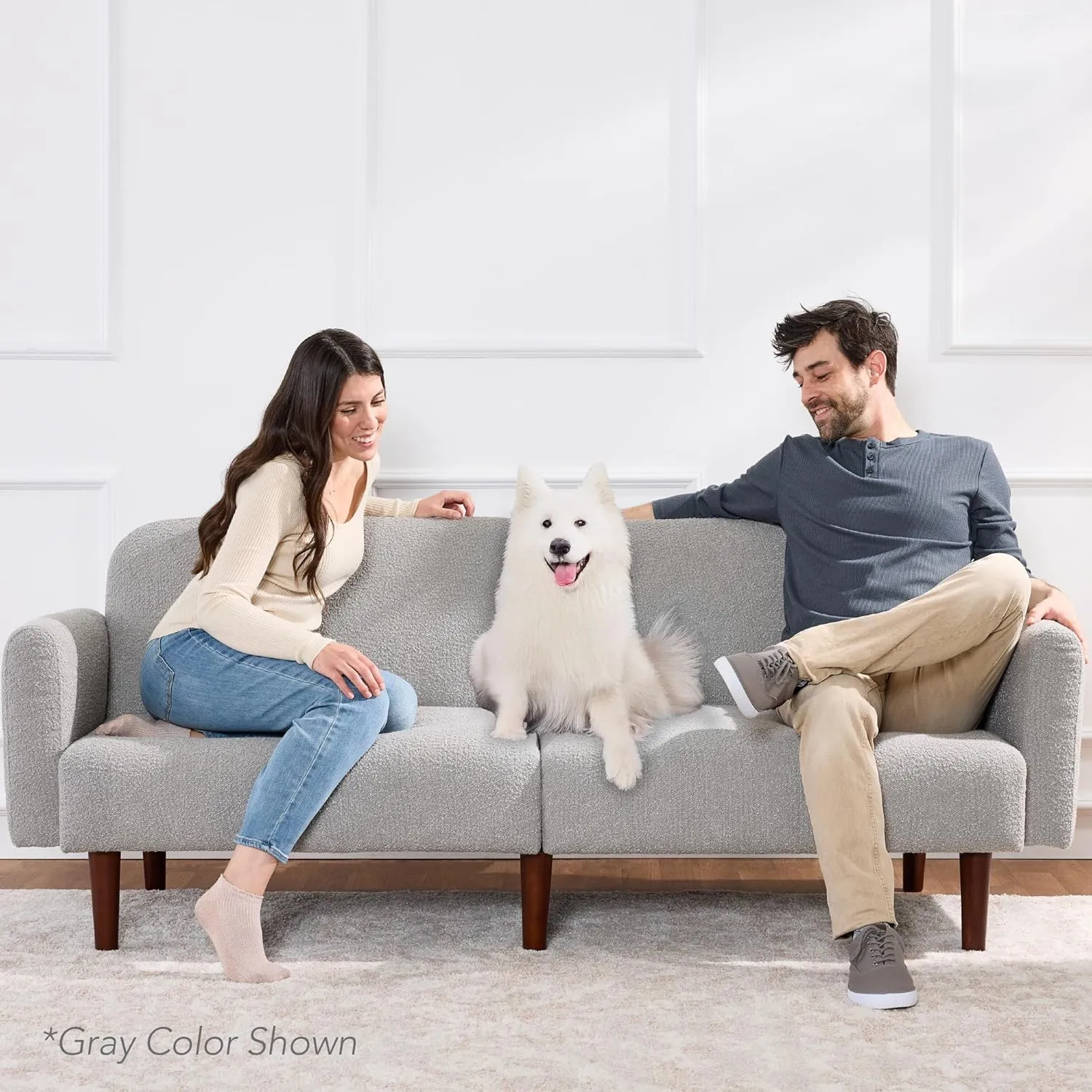 Best Choice Products 77" Mid Century Modern Boucle Loveseat Sofa, Couch, Convertible Sofa Sleeper Bed w/Real Wood, Removable Armrest - Storm Gray