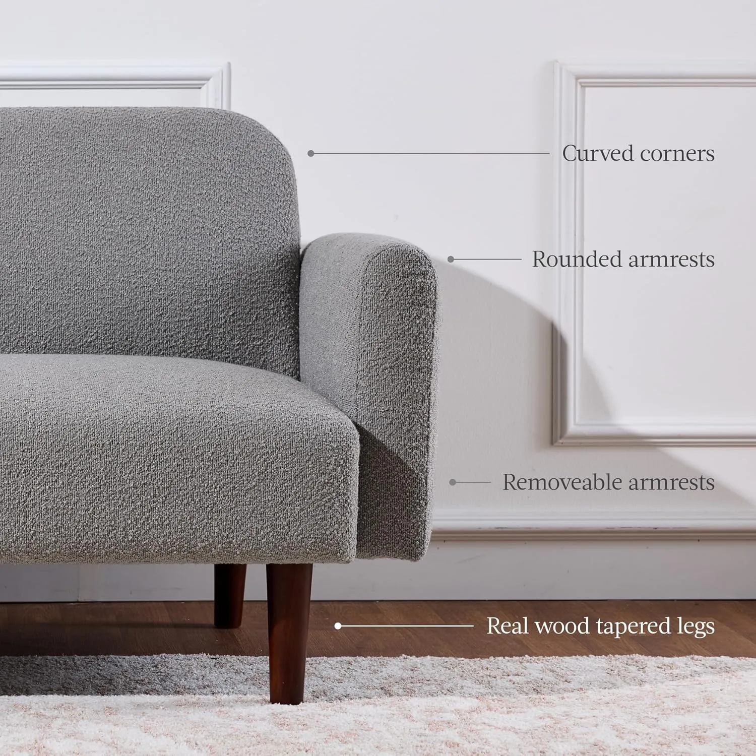 Best Choice Products 77" Mid Century Modern Boucle Loveseat Sofa, Couch, Convertible Sofa Sleeper Bed w/Real Wood, Removable Armrest - Storm Gray