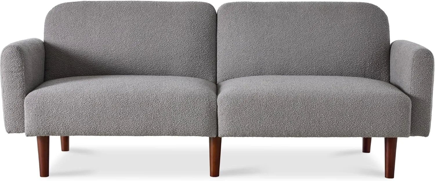 Best Choice Products 77" Mid Century Modern Boucle Loveseat Sofa, Couch, Convertible Sofa Sleeper Bed w/Real Wood, Removable Armrest - Storm Gray