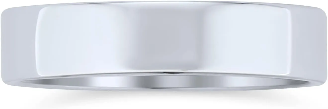Bling Jewelry Minimalist Plain Simple .925 Sterling Silver Flat Couples Wedding Band Ring For Women For Men 4MM