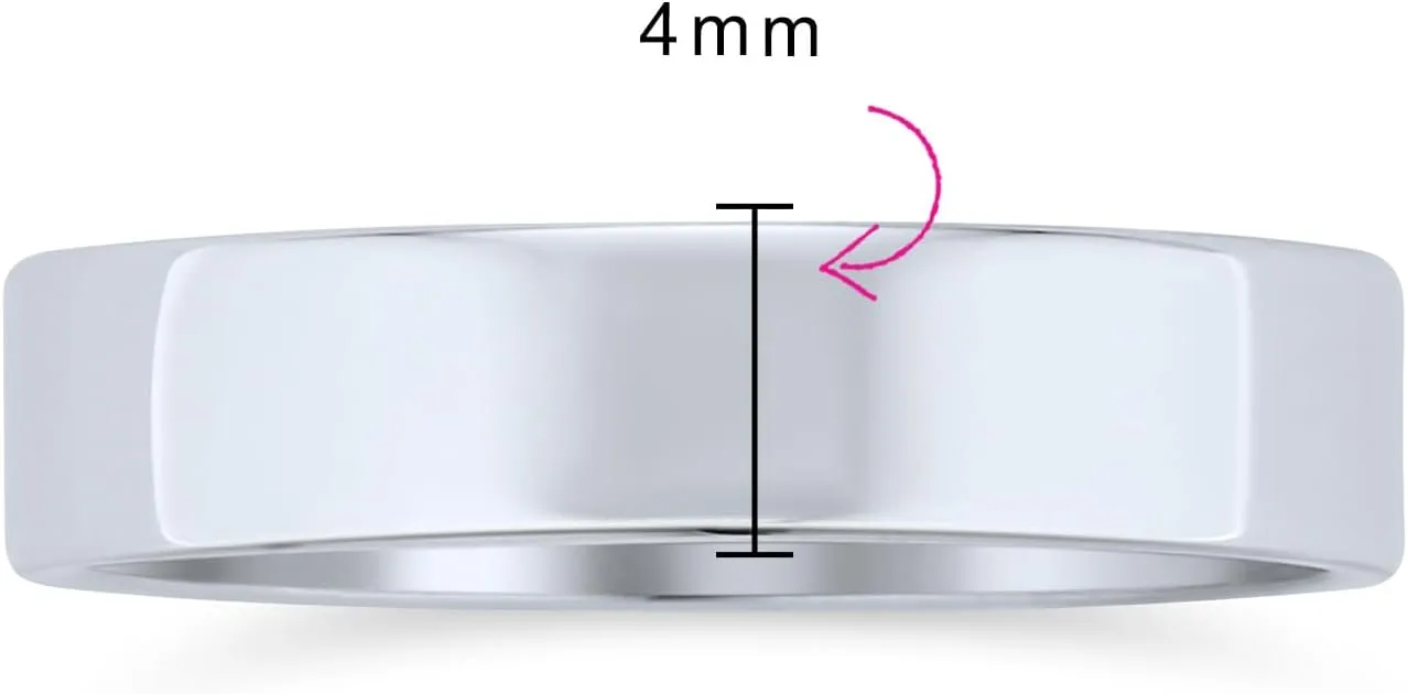 Bling Jewelry Minimalist Plain Simple .925 Sterling Silver Flat Couples Wedding Band Ring For Women For Men 4MM
