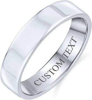 Bling Jewelry Minimalist Plain Simple .925 Sterling Silver Flat Couples Wedding Band Ring For Women For Men 4MM
