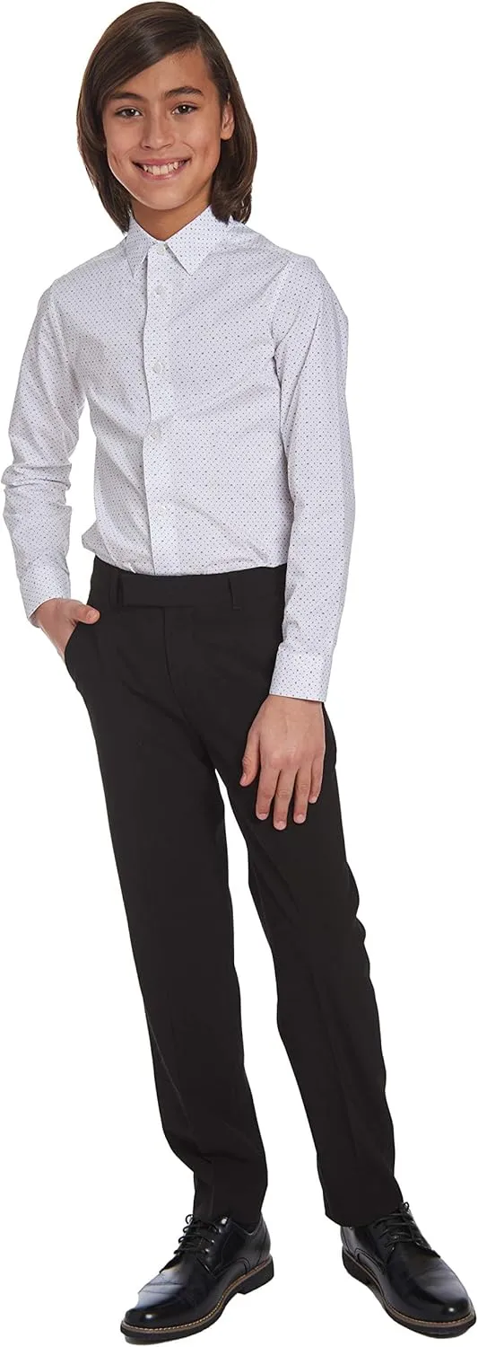 Calvin Klein Boys' Flat Bi-Stretch Dress Pant, Straight Leg Fit, Belt Loops & Front Pockets