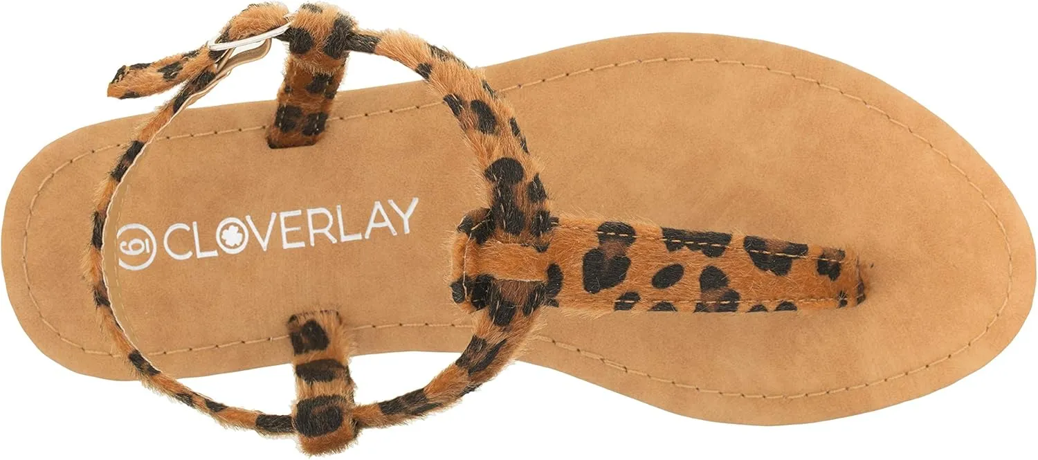 CLOVERLAY Women's T Strap Thong Gladiator Strappy Jelly Shiny Flat Flip Flops Sandals