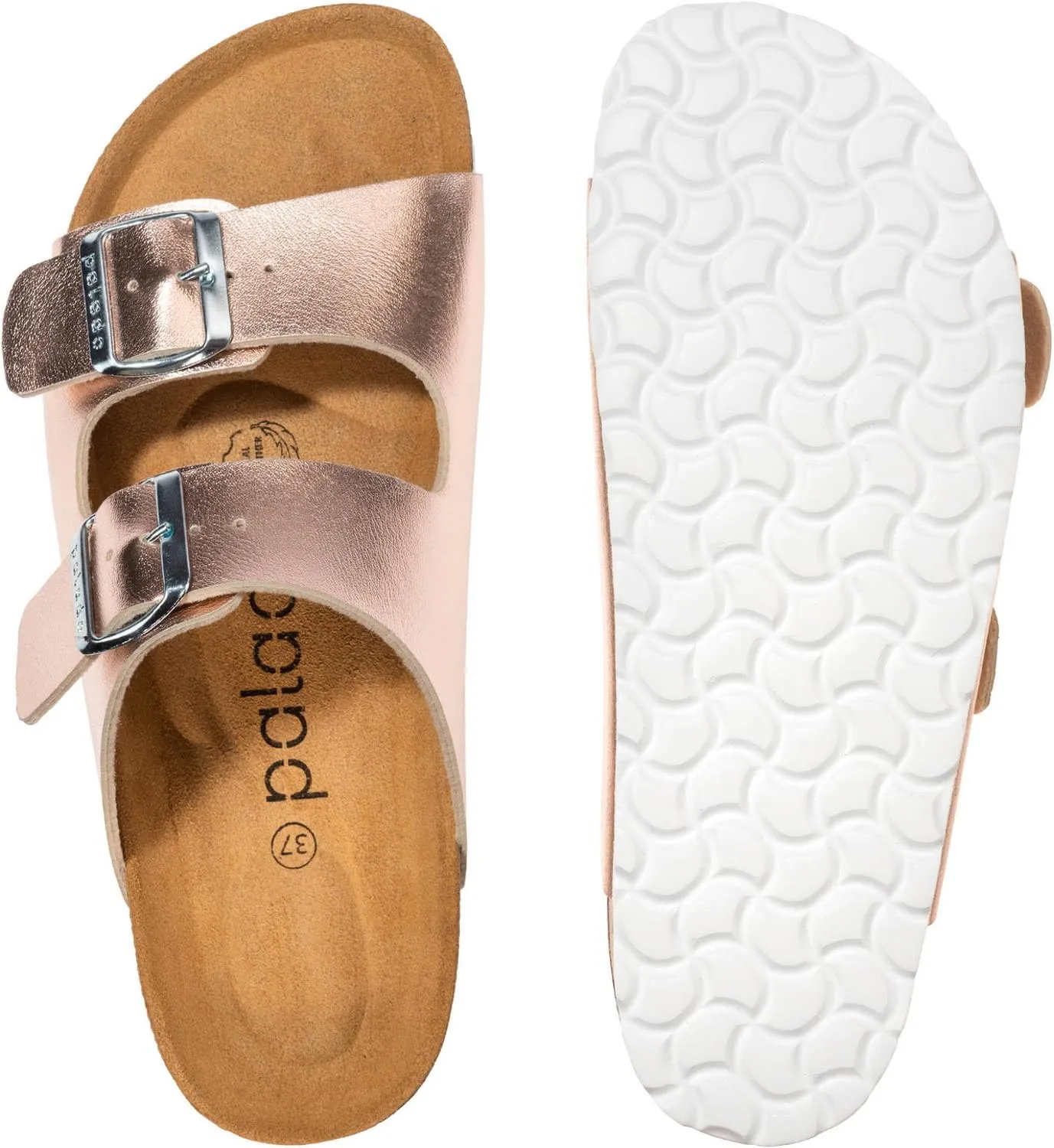 Corfu PF Women's Mules - Slippers with Natural Cork Footbed - Comfortable Sandals - Two-Strap - Made in Spain