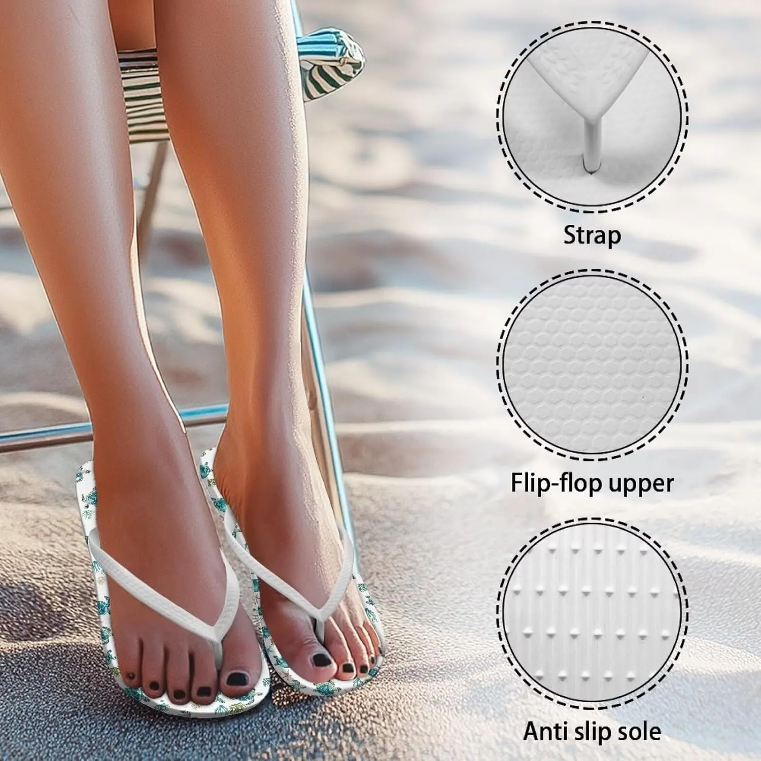 Customized Flip Flops for Women Comfortable Sandals Shower & Walking White Thong Sandals Size 35-40