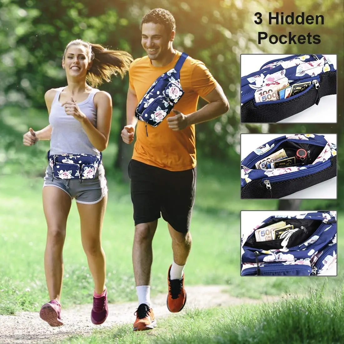 CXWMZY Fanny Packs For Women & Men, Waist Bag Hip Bum Bag Strap Extension Large Capacity Easy Carry Any Phone Passport Wallet for Outdoors Workout Traveling Casual Running Hiking Cycling Dog Walking