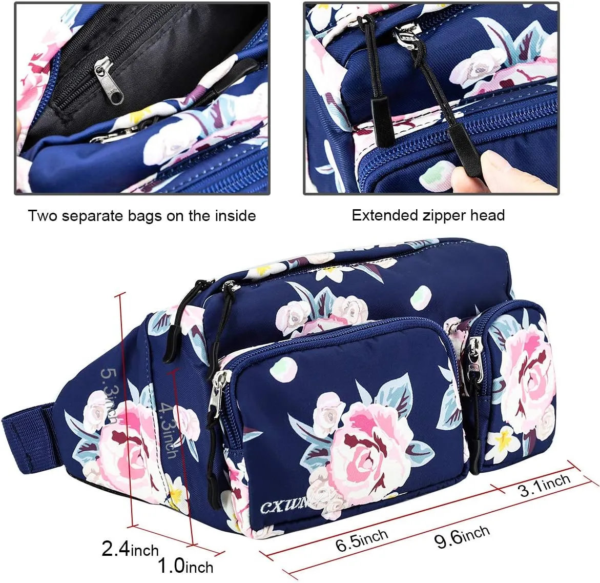 CXWMZY Fanny Packs For Women & Men, Waist Bag Hip Bum Bag Strap Extension Large Capacity Easy Carry Any Phone Passport Wallet for Outdoors Workout Traveling Casual Running Hiking Cycling Dog Walking