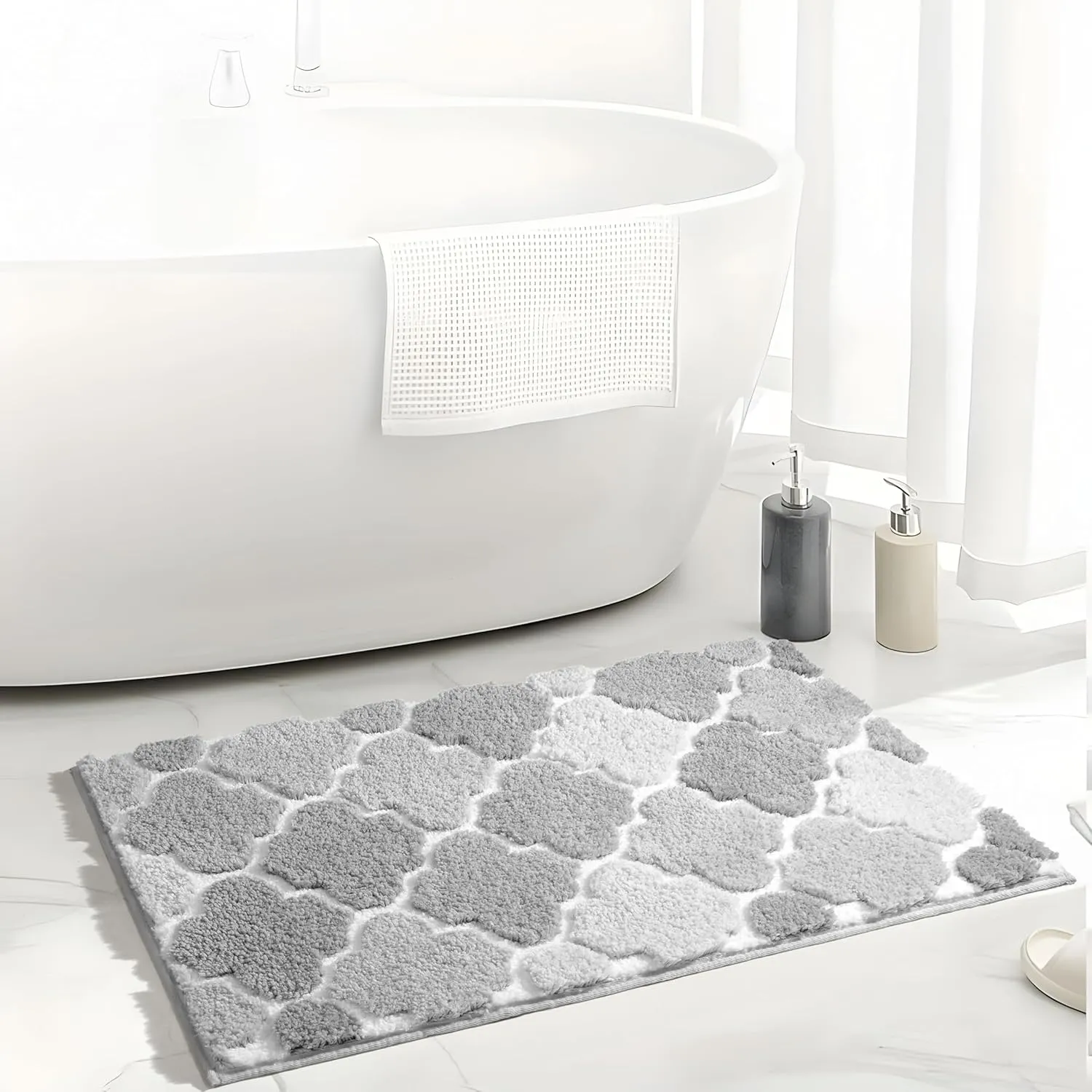 DEXDE Bathroom Rugs Non-Slip, Bath Rugs Extra Absorbent Shaggy Bath Mat, Machine Washable Soft Plush Throw Rug for Bathroom Floor Tub and Shower, 20" x 32" Gray