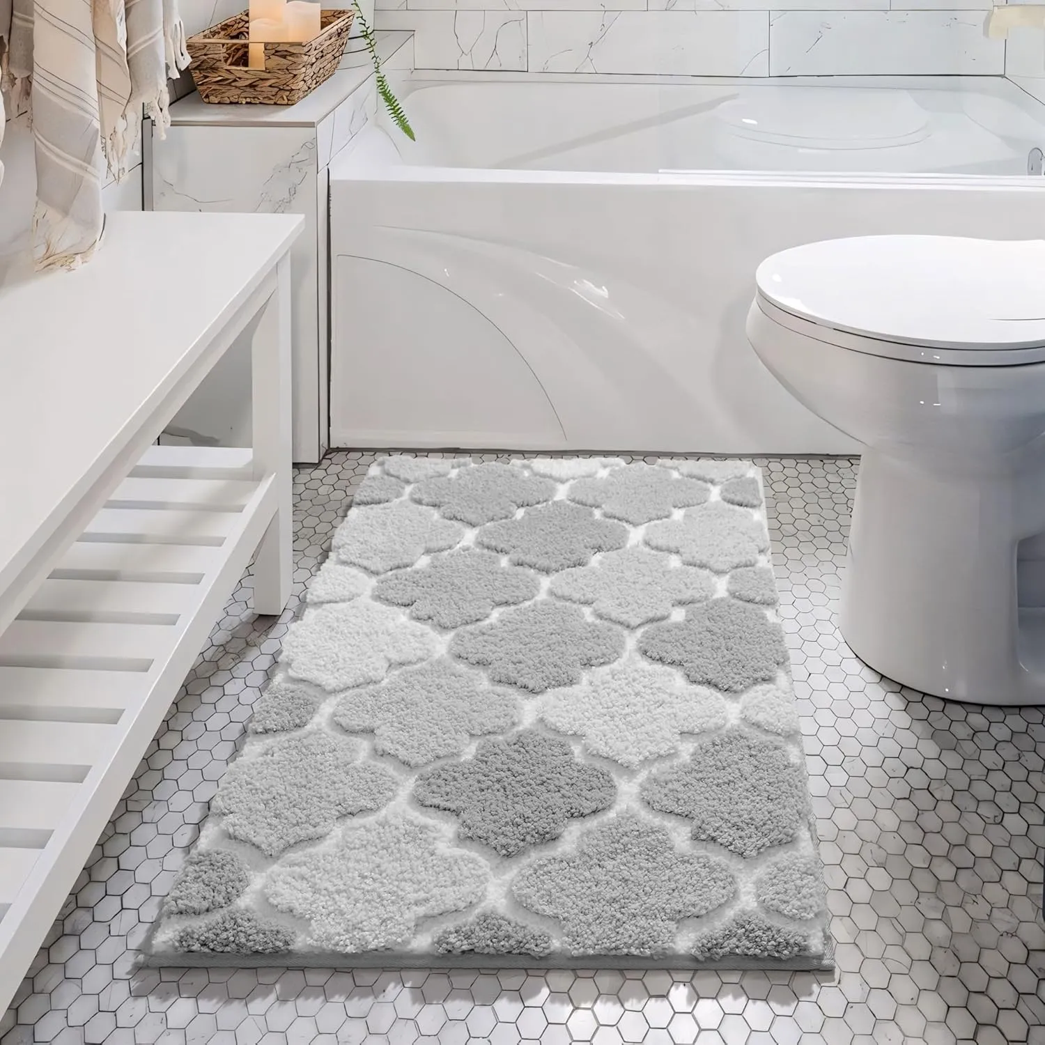DEXDE Bathroom Rugs Non-Slip, Bath Rugs Extra Absorbent Shaggy Bath Mat, Machine Washable Soft Plush Throw Rug for Bathroom Floor Tub and Shower, 20" x 32" Gray