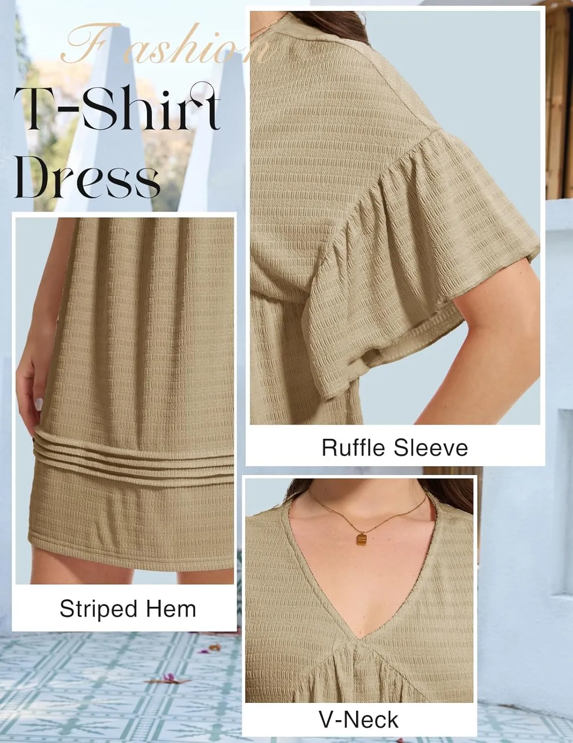 DRESSTELLS Womens Casual Dresses 2025 Spring Flowy Aline V Neck Ruffle T Shirt Summer Dress