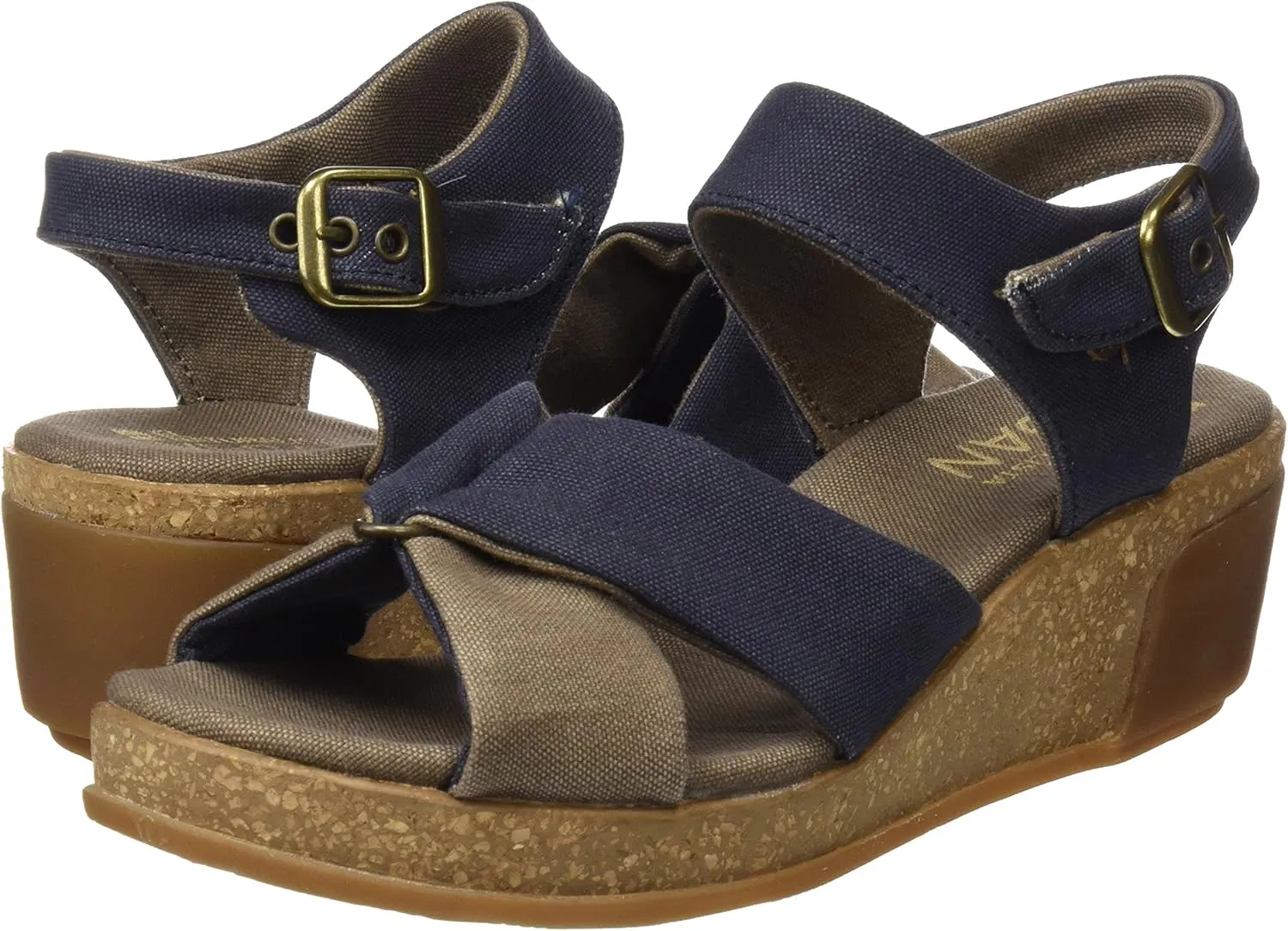 El Naturalista Women's N5007t Seaweed Canvas Black/Leaves Wedge Sandal, 6 AU