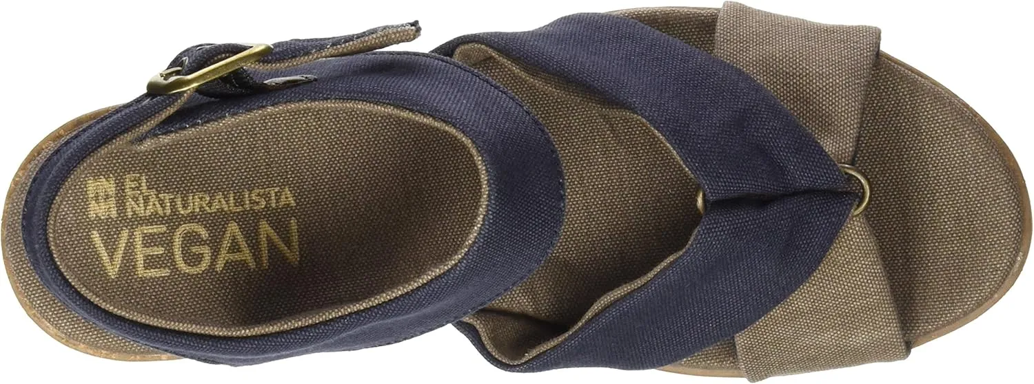 El Naturalista Women's N5007t Seaweed Canvas Black/Leaves Wedge Sandal, 6 AU