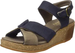 El Naturalista Women's N5007t Seaweed Canvas Black/Leaves Wedge Sandal, 6 AU