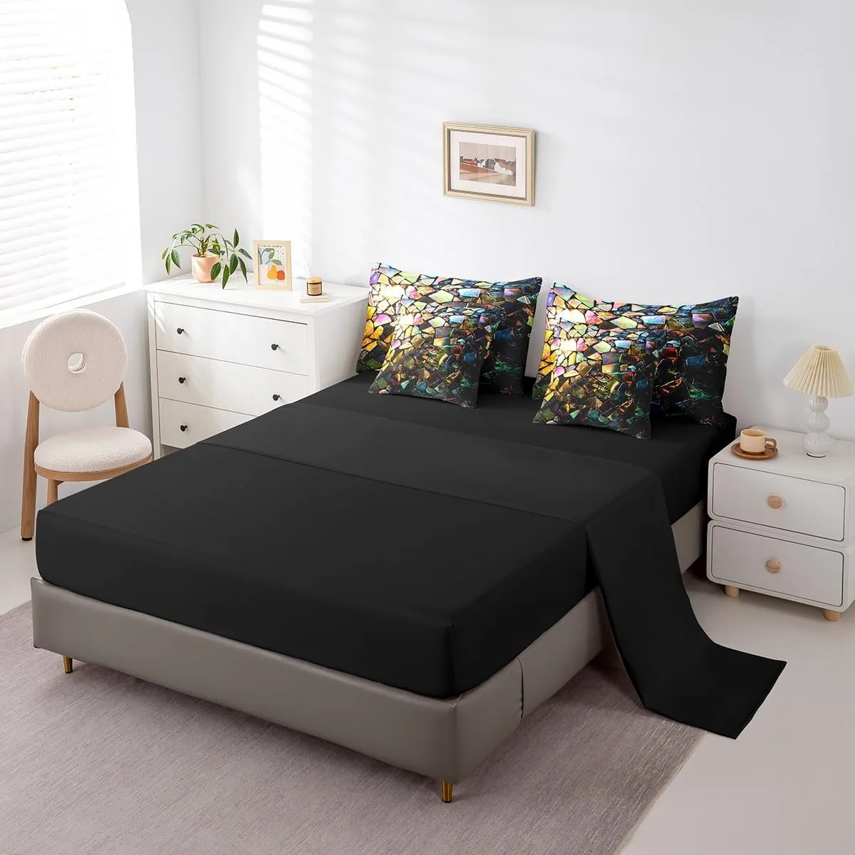 Feelyou Kids Colorful Stone Fragments Comforter Set Queen 7 Pieces Geometric Boys Girls Simple Modern Bedding Set Luxury Abstract Art Bed in a Bag with Comforter, Sheets, Pillowcases & Cushion Cover