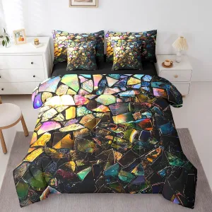 Feelyou Kids Colorful Stone Fragments Comforter Set Queen 7 Pieces Geometric Boys Girls Simple Modern Bedding Set Luxury Abstract Art Bed in a Bag with Comforter, Sheets, Pillowcases & Cushion Cover