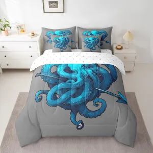 Feelyou Octopus Anchor Bedding Set Ocean Kraken Bed in a Bag Octopus Tentacles Comforter Set Full Size 7 Pieces Bed Set with Comforter, Sheet Set, Pillowcases, Pillow Covers Abstract Gray