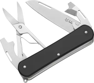 Fox Knives Vulpis FX-VP130-F4 Slipjoint Folding Knife 4-in-1 Multitool 2.17in Blade, Bottle Opener, Can Opener, Flat Head Screwdriver, Scissors - Compact Versatile Minimalist Pocket Knife (Black)