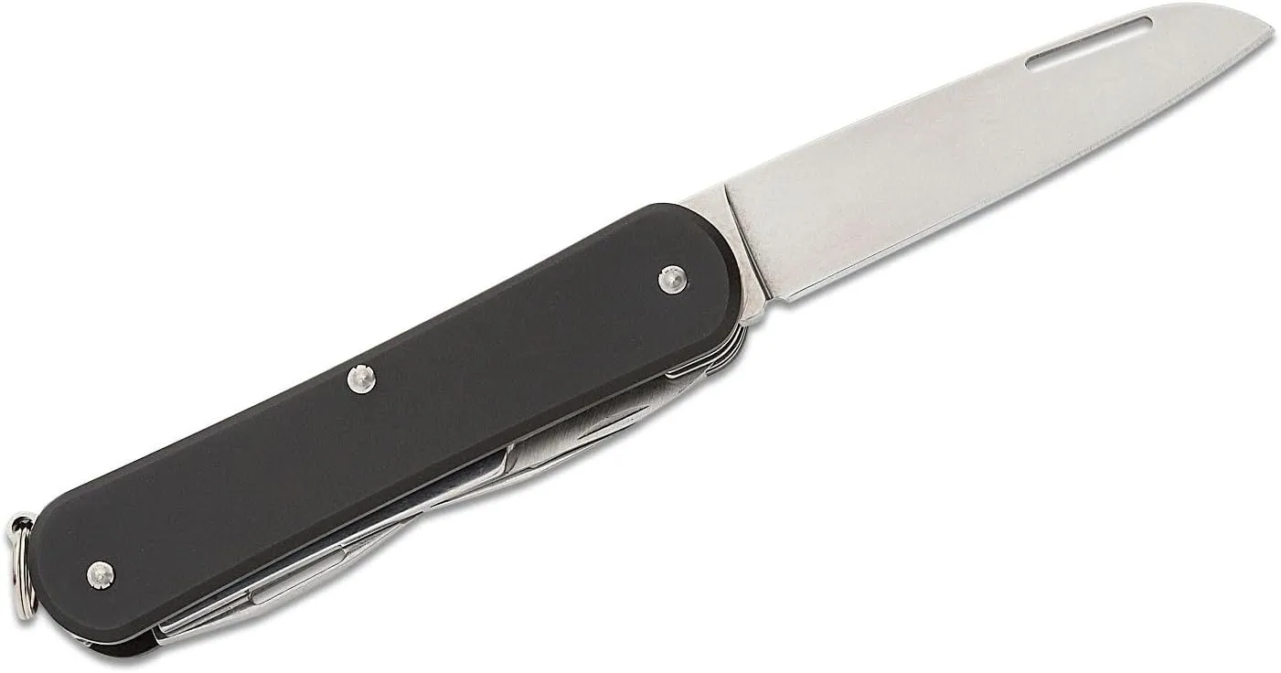 Fox Knives Vulpis FX-VP130-F4 Slipjoint Folding Knife 4-in-1 Multitool 2.17in Blade, Bottle Opener, Can Opener, Flat Head Screwdriver, Scissors - Compact Versatile Minimalist Pocket Knife (Black)