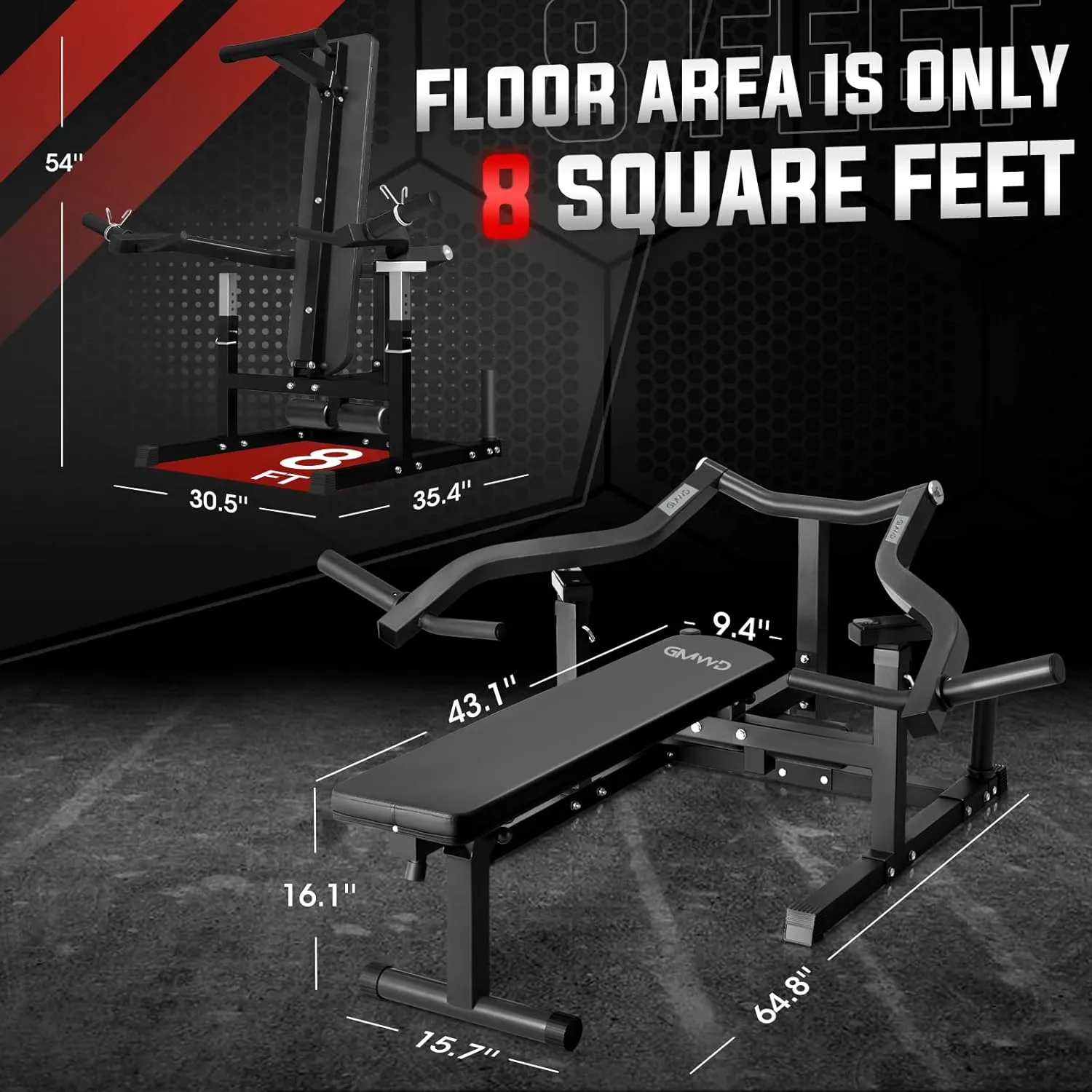 GMWD Chest Press Machine, 1050LBS Bench Press Machine with Independent Converging Arms, Adjustable Flat Incline Bench for Chest, AB Workouts, Shoulder Home Gym Equipment, V1