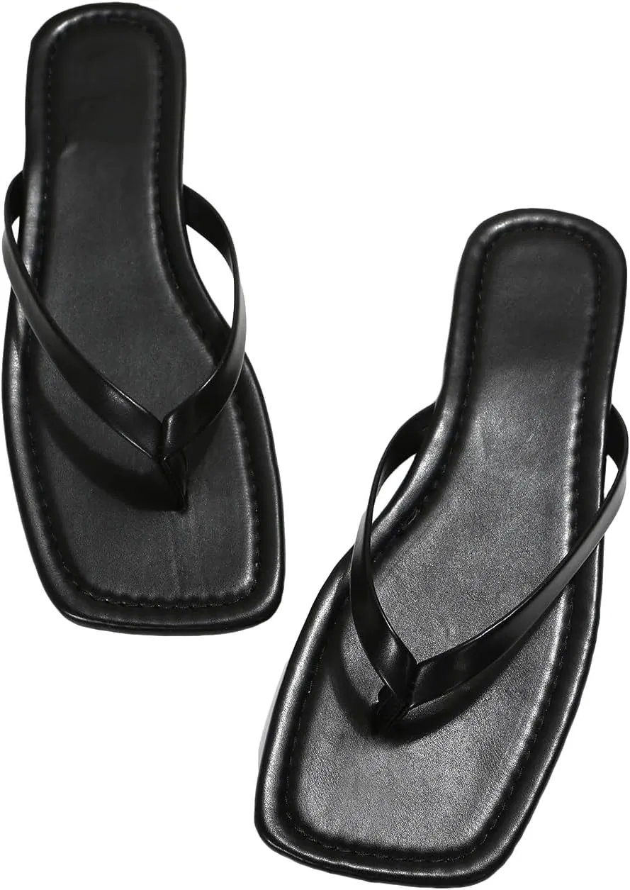 GORGLITTER Women's Flip Flops Square Thong Sandals Summer Flat Slippers